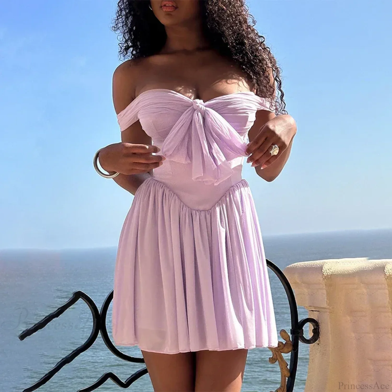 Mesh Waist Wrap A-line Vacation Dress - Image 2