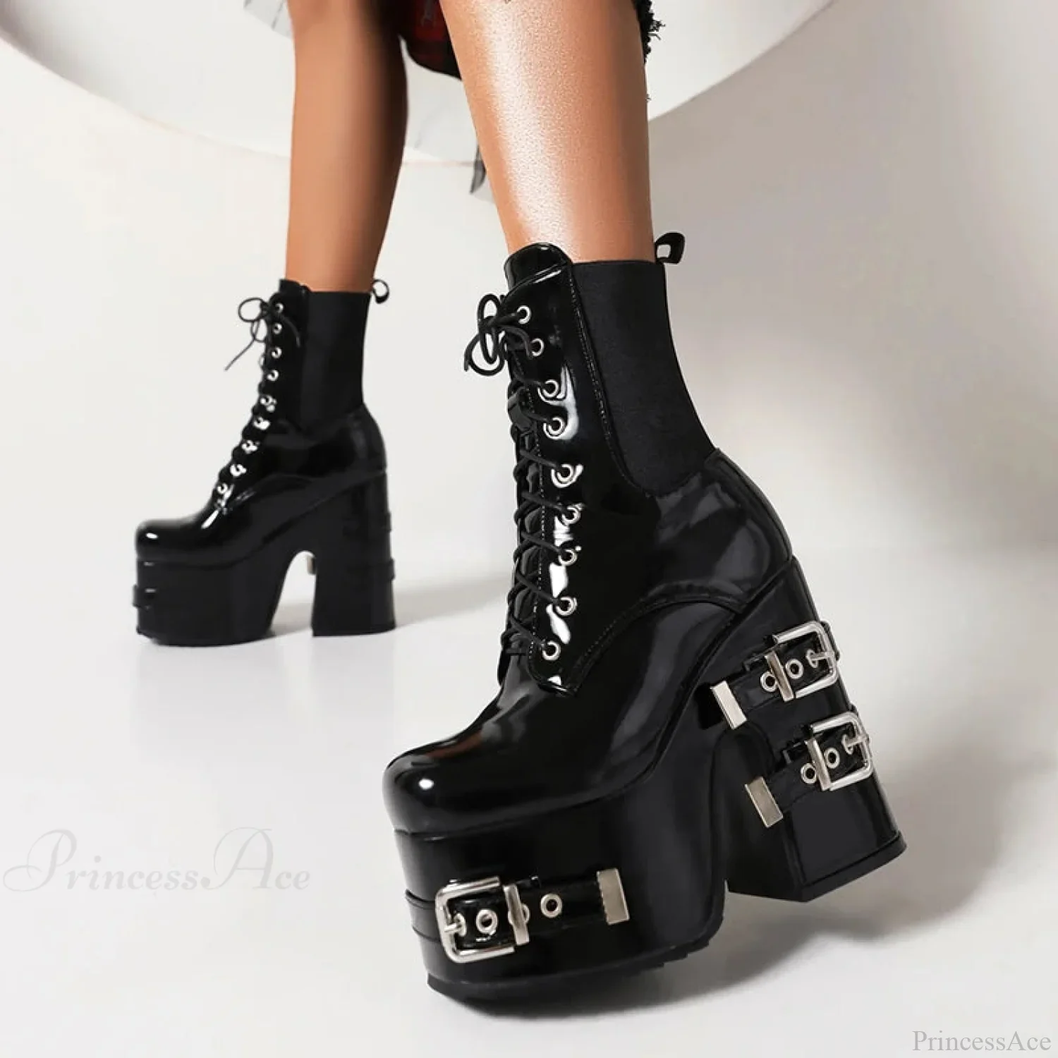 Metal Clasp Broad Heel Gothic Ankle Boot - Image 2