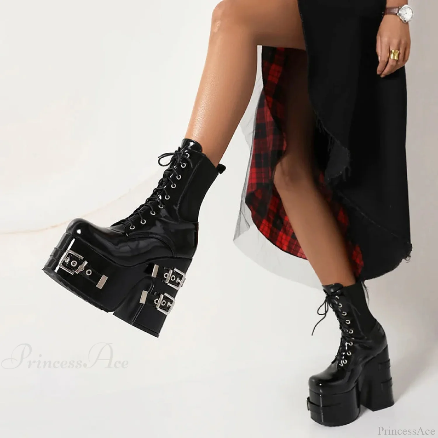 Metal Clasp Broad Heel Gothic Ankle Boot - Image 6