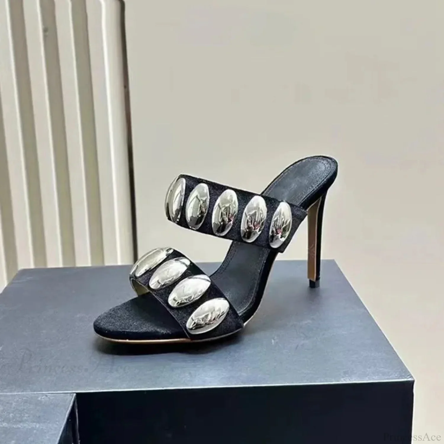 Metal Ornamental Gothic Suede Slippers Tall Heel - Image 6