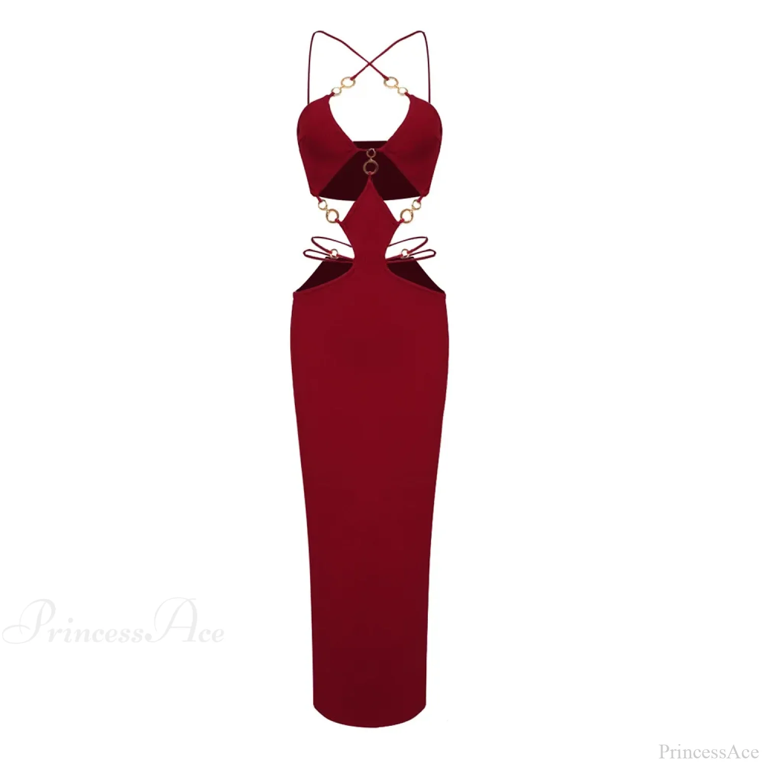 Metal Ring Halter Maxi Party Dress - Image 3