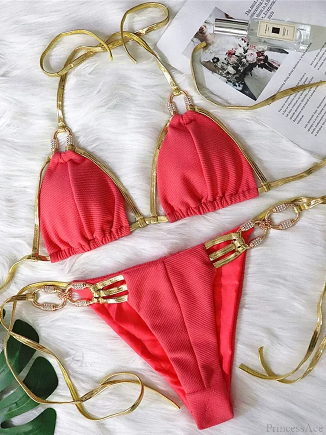 Metal Rings Tassel Diamond Bikini Set - Image 3