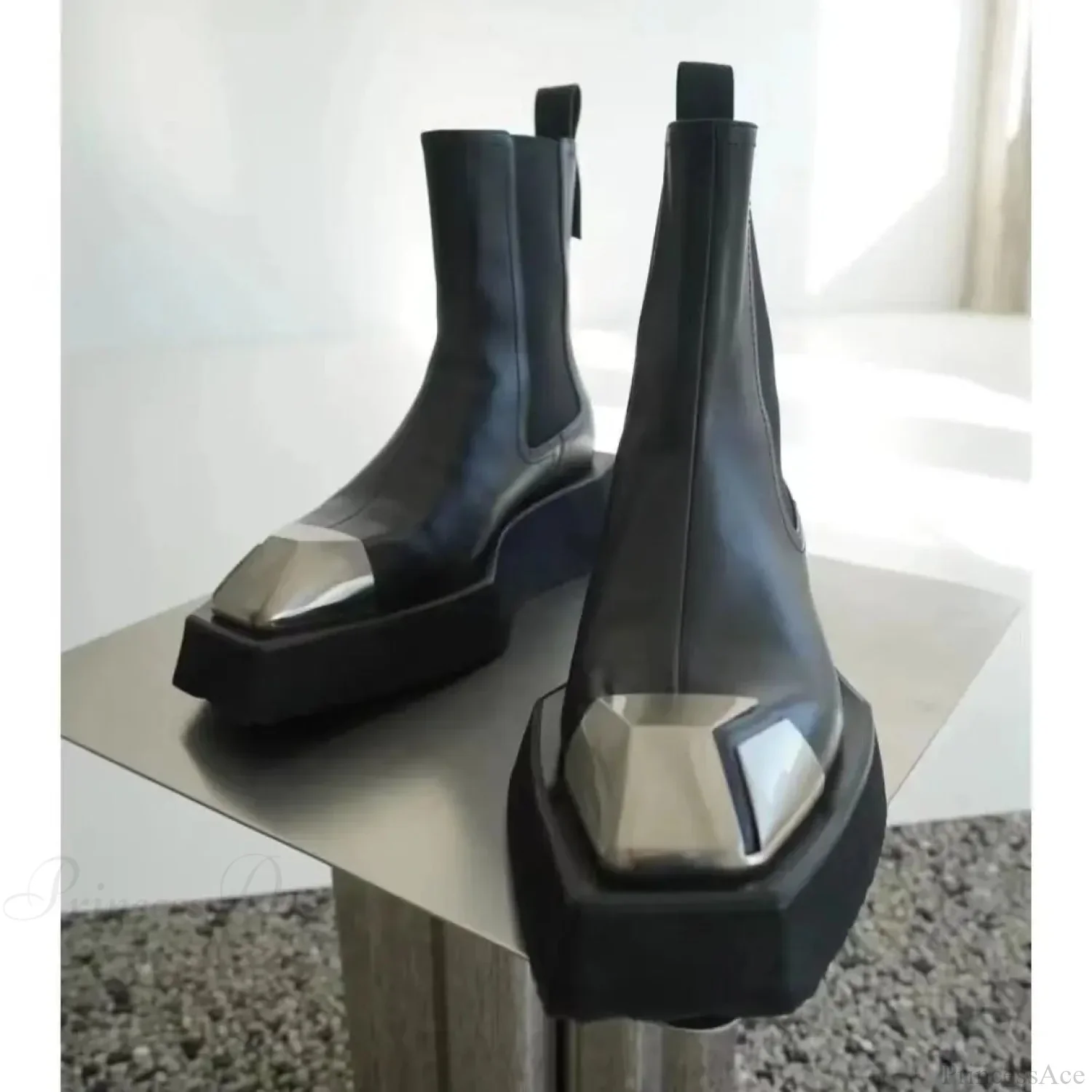 Metal Square Toe Elevated Chelsea Gothic Short Boot - Image 2