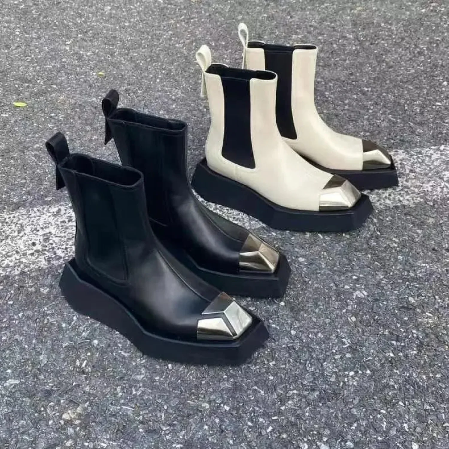Metal Square Toe Elevated Chelsea Gothic Short Boot - Image 3