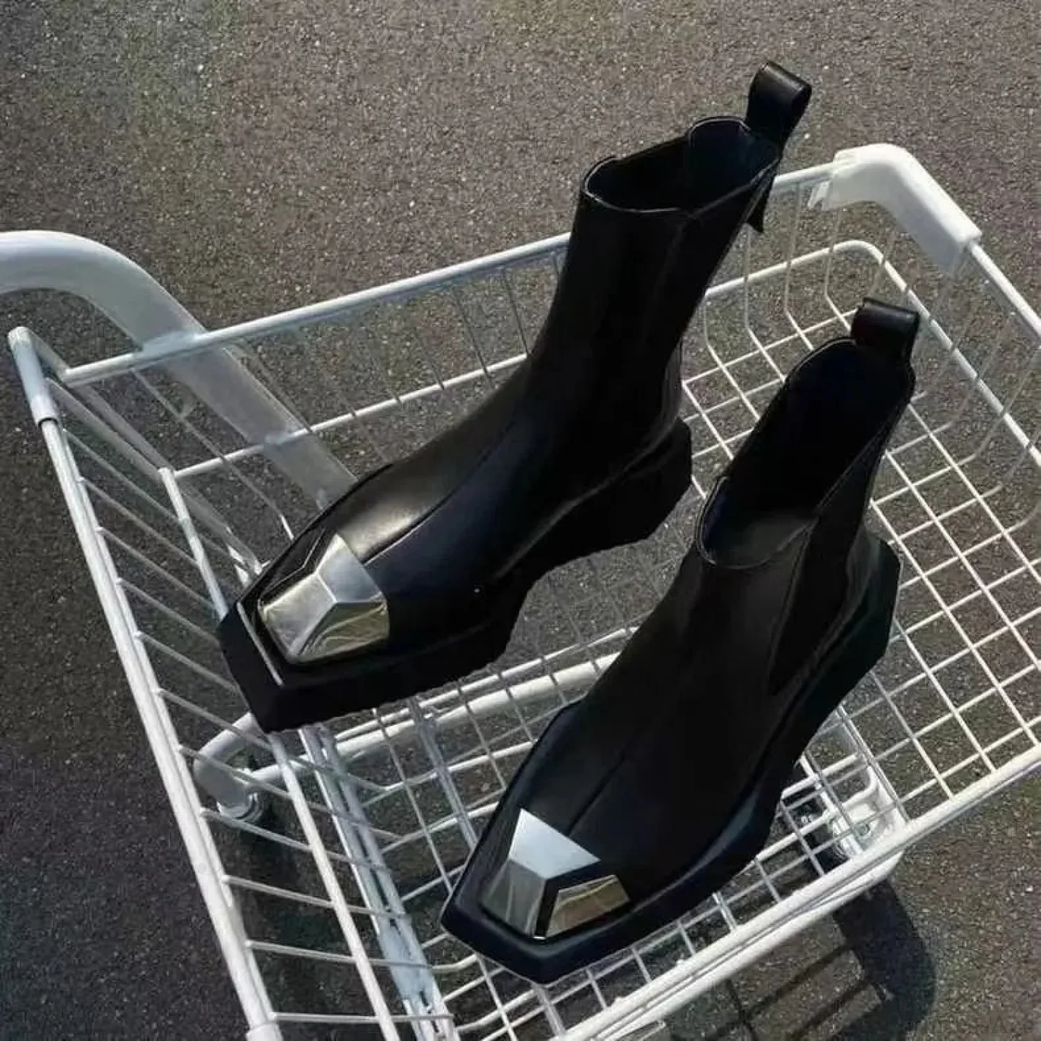 Metal Square Toe Elevated Chelsea Gothic Short Boot - Image 4