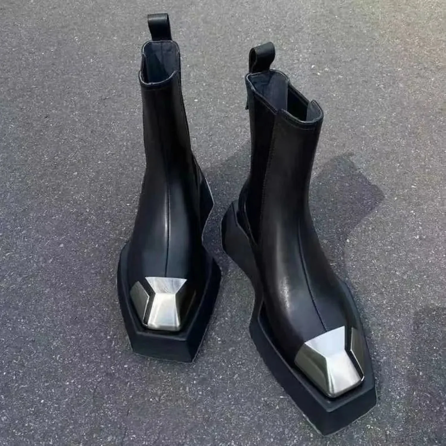 Metal Square Toe Elevated Chelsea Gothic Short Boot - Image 5