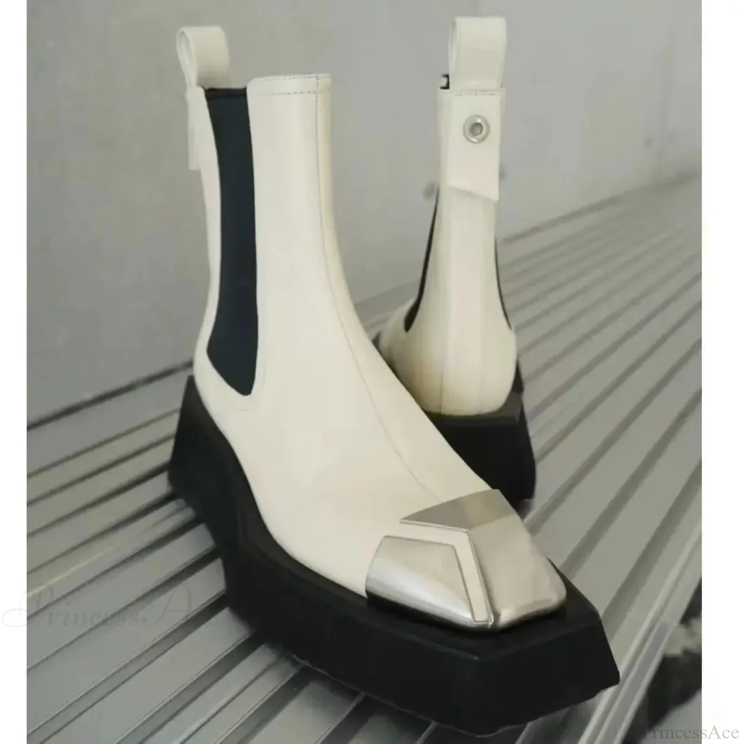 Metal Square Toe Elevated Chelsea Gothic Short Boot - Image 6