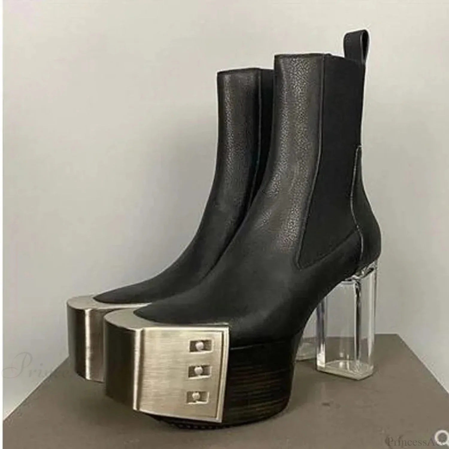 Metal Square Toe Zipper Gothic Tall Boot - Image 3