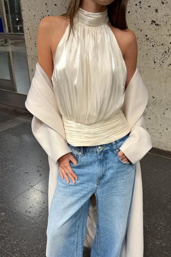 Metallic Halter Asymmetrical Tank Top - Image 4