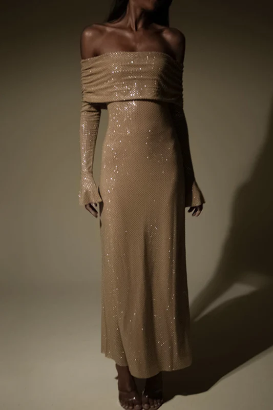 Metallic Trim Slimming Off-Shoulder Bodycon Party Dress - Image 5