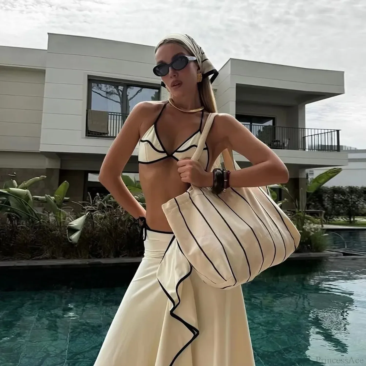 Micro Bikini Set with Long Skirt Three Piece Swimsuit - Image 3