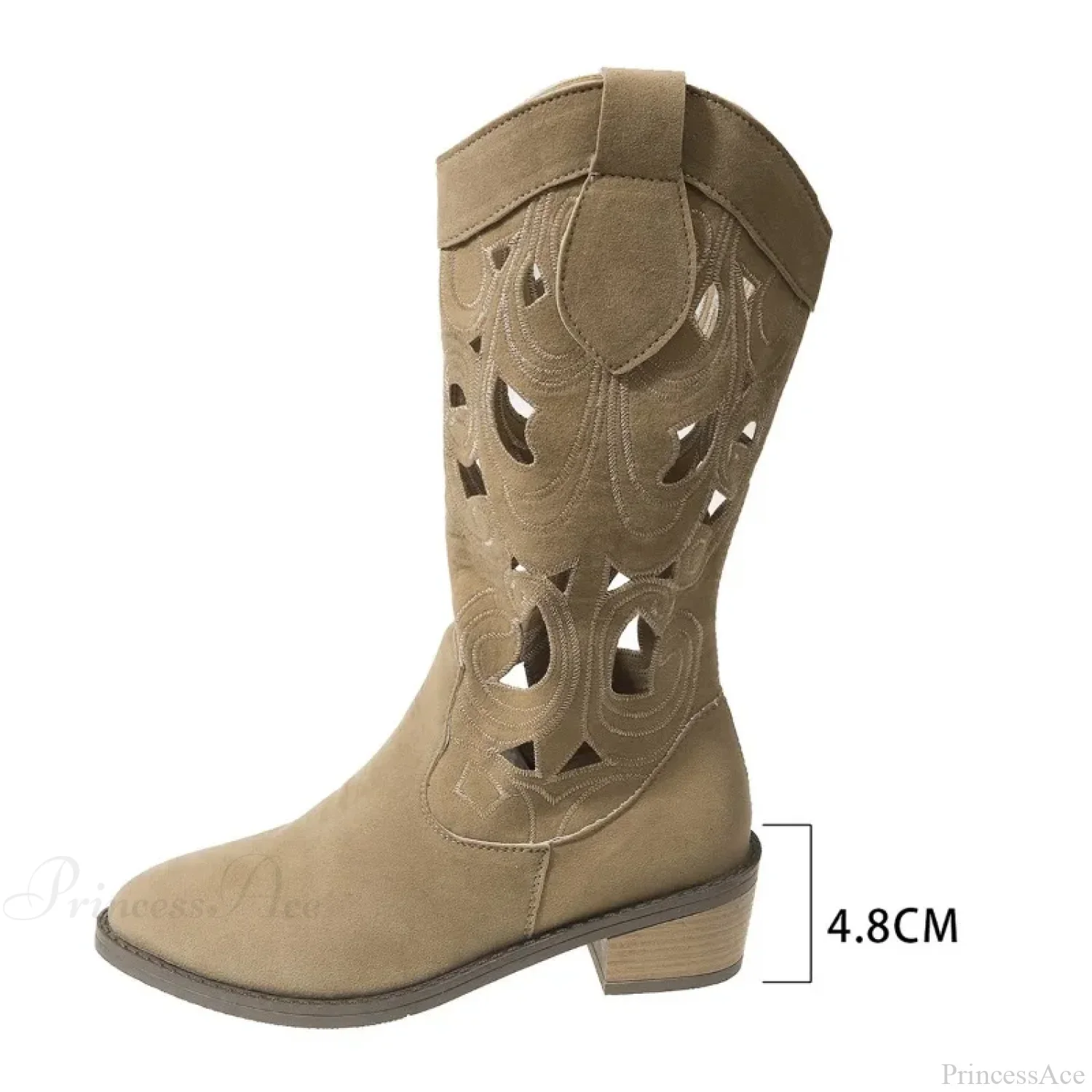 Mid-Calf Western Embroidery Hollow Cowboy Autumn Winter Fashion Leather Knee High Boot - Image 6
