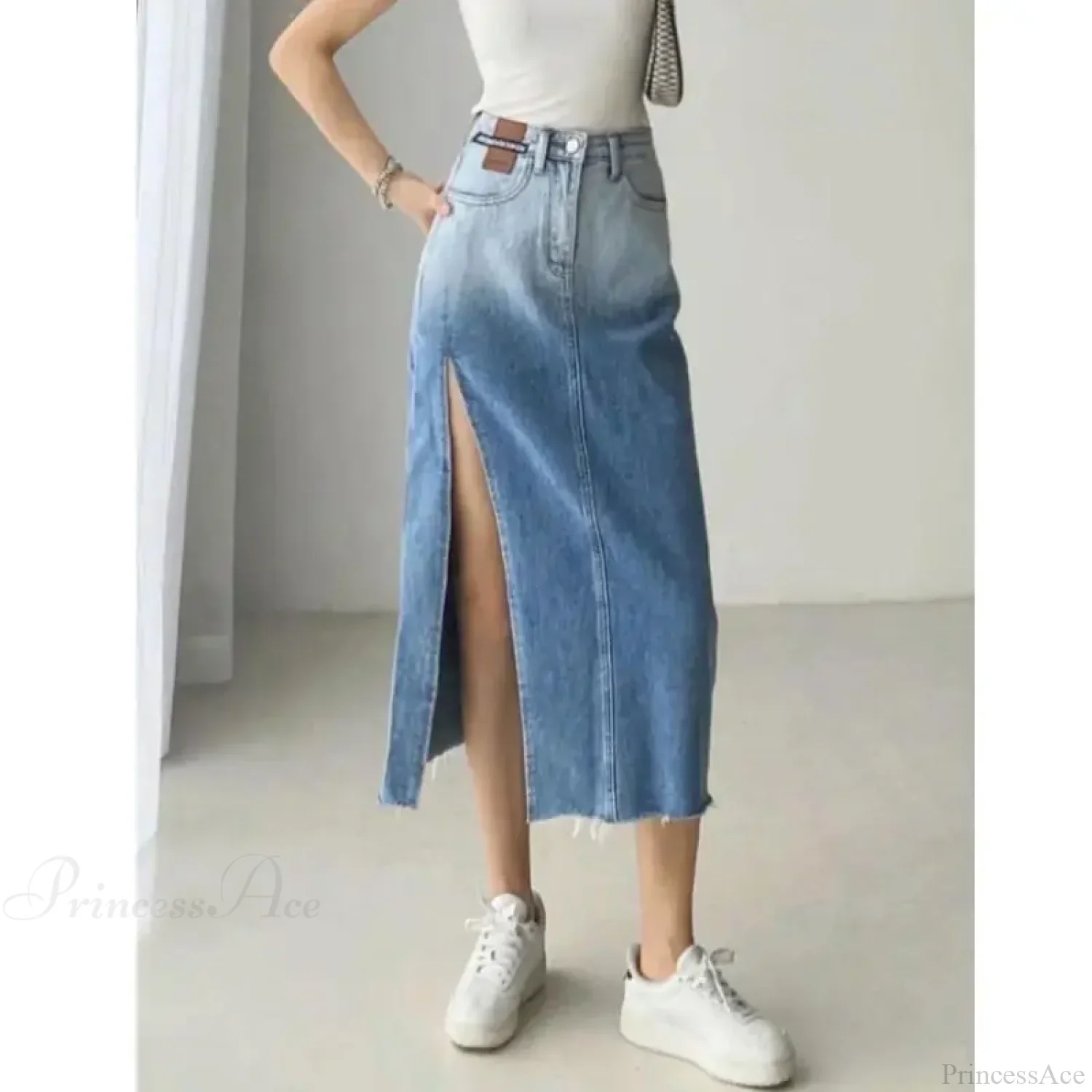 Mid-length Slit Denim Skirt - Image 3