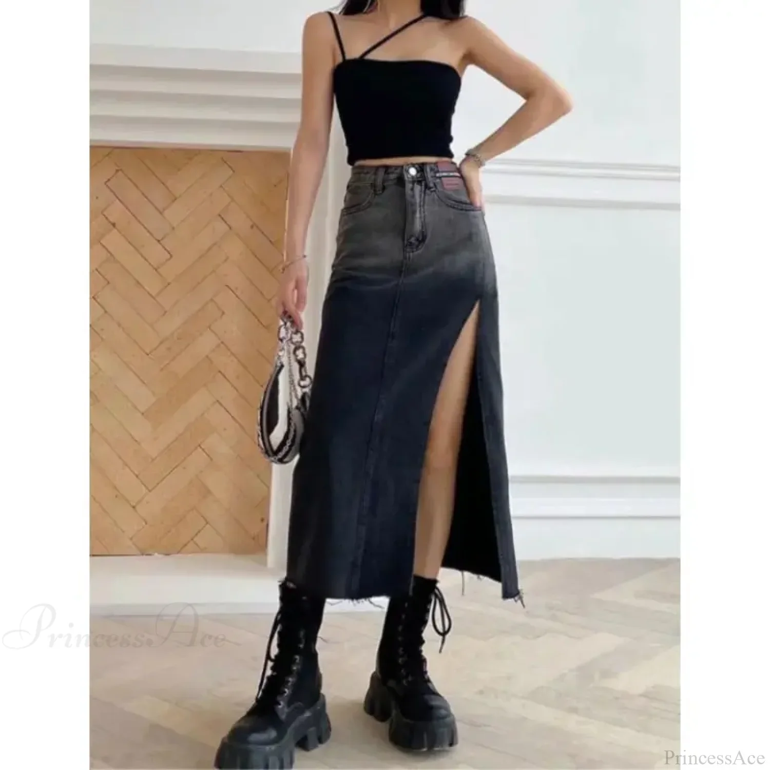 Mid-length Slit Denim Skirt - Image 4