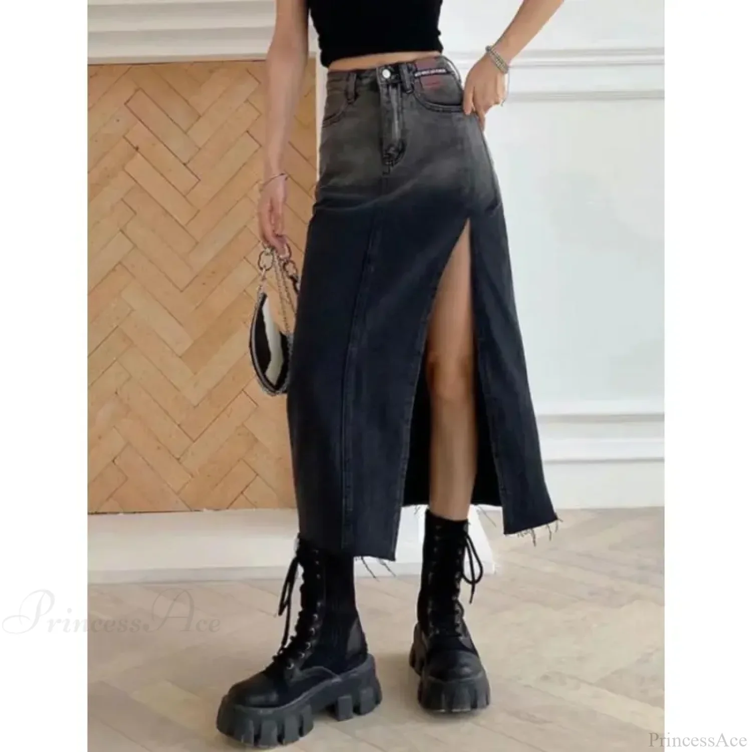 Mid-length Slit Denim Skirt - Image 5