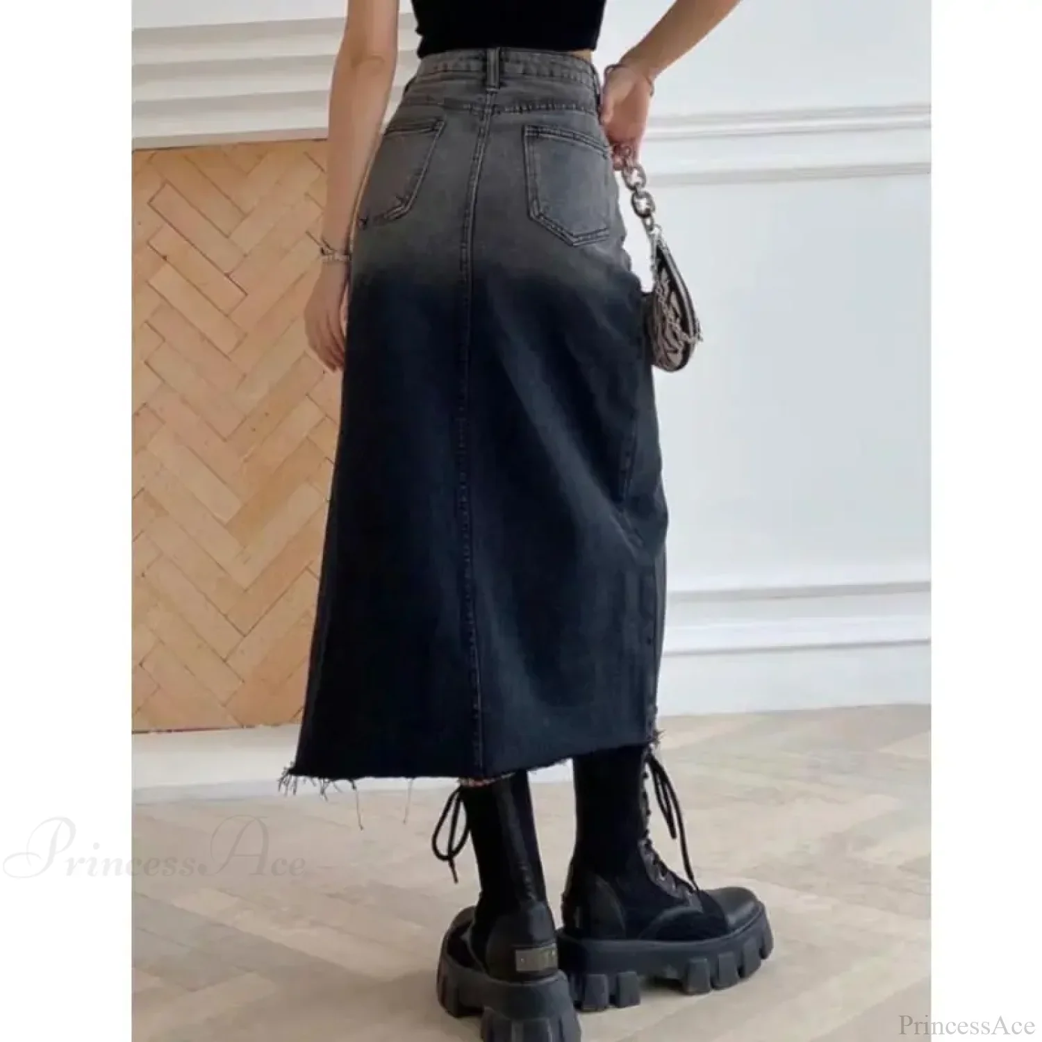 Mid-length Slit Denim Skirt - Image 6