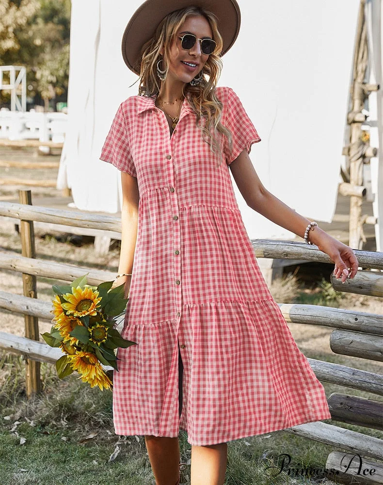 Midi Coastal Sundress Plaid Gown Casual Robe Blouse Vintage Gown Warm-Season Bohemian Loose Women Vestidos - Image 7