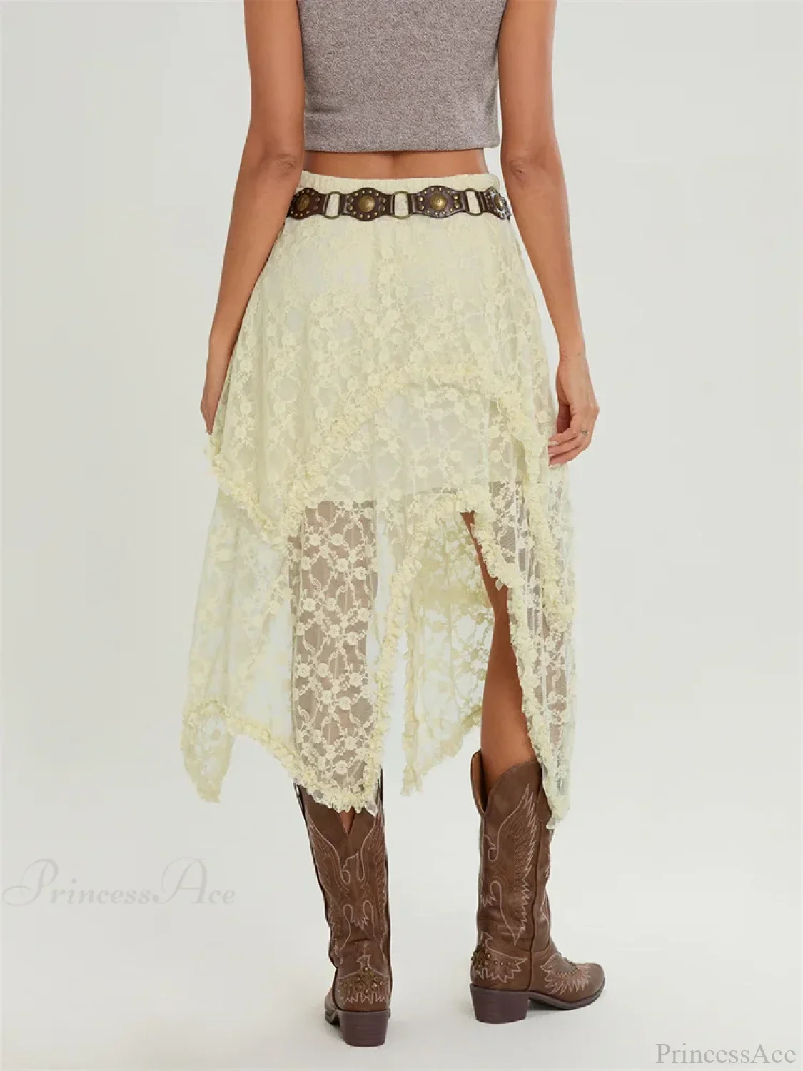 Midi Lace Floral Irregular Hem Elastic Waist Summer Skirt - Image 5