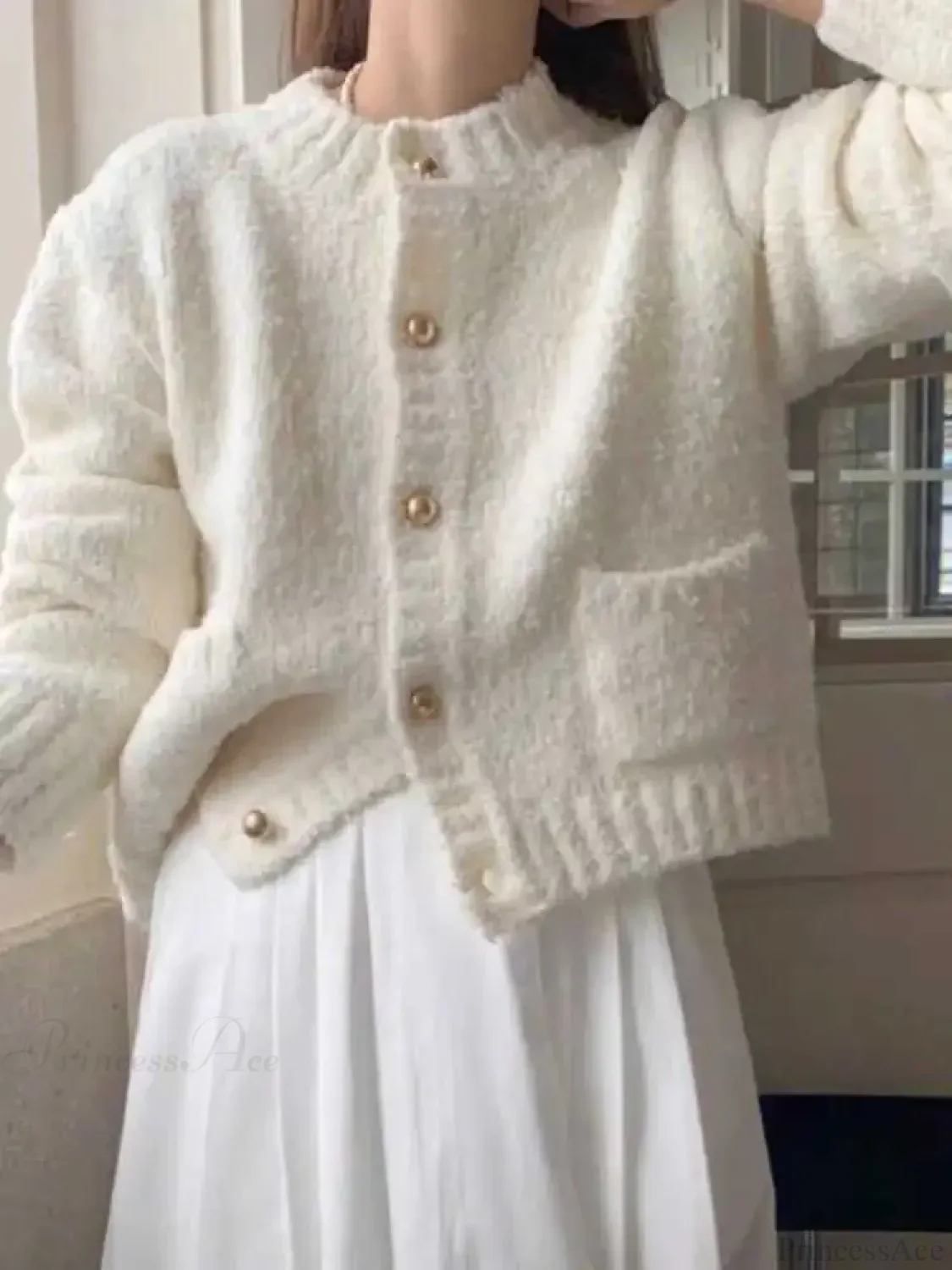 Milk White Single Breasted Cardigan - Image 2