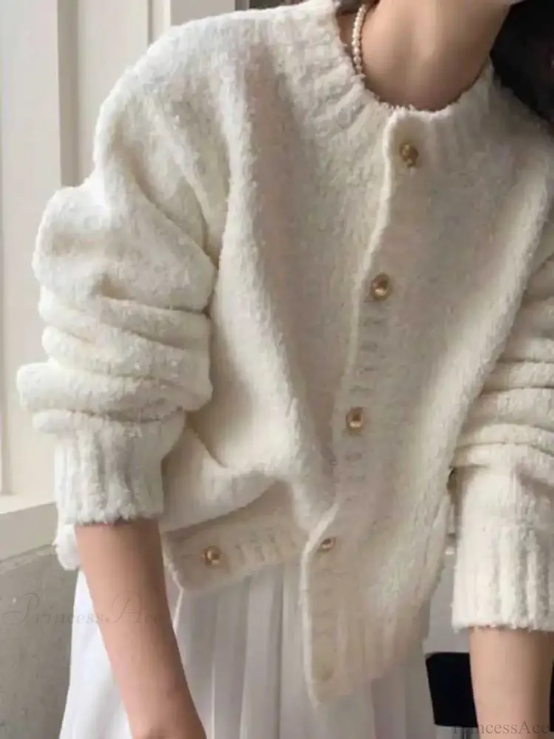 Milk White Single Breasted Cardigan - Image 3