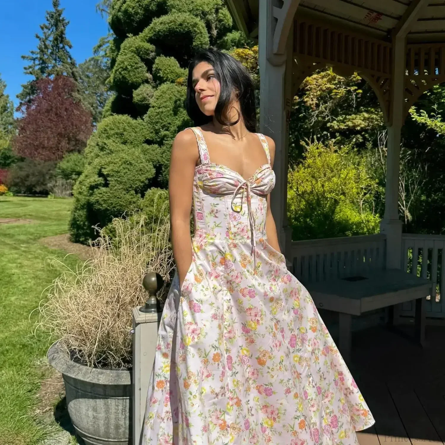 Elegant Floral Print Summer Midi Dress - Image 2