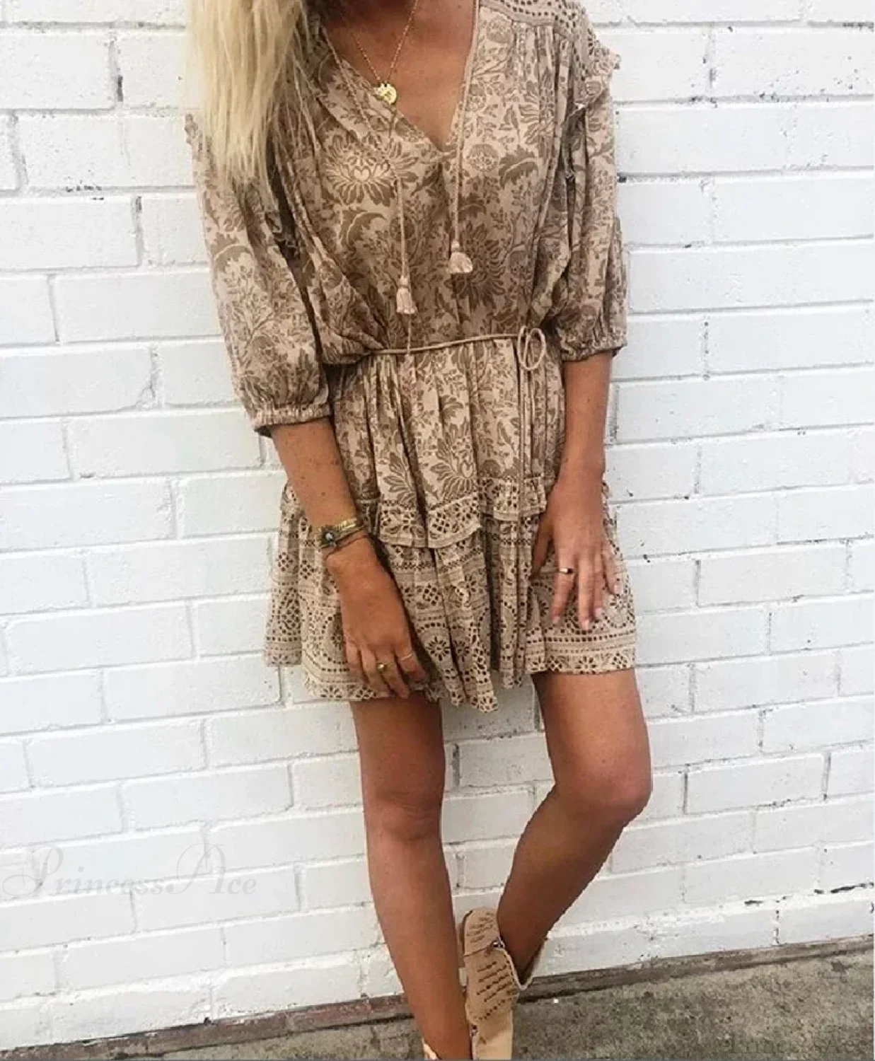 Mini Dress Boho Vintage Long Sleeve Floral Print Autumn Beach Dress - Image 4