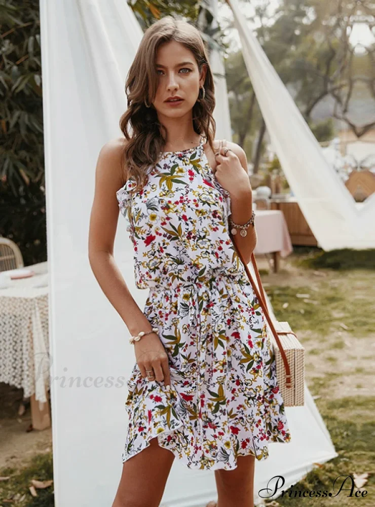 Mini Flowered Sleeveless Ruffles Dress