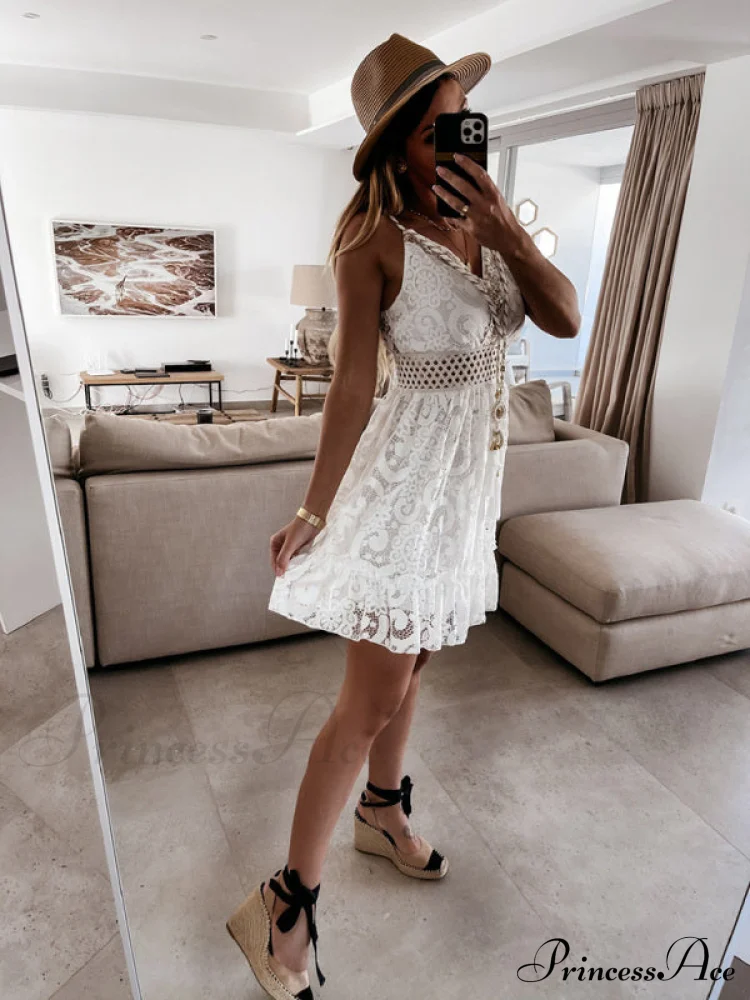 Mini Gown Solid And Fit Color for Lace Flare Women - Image 4