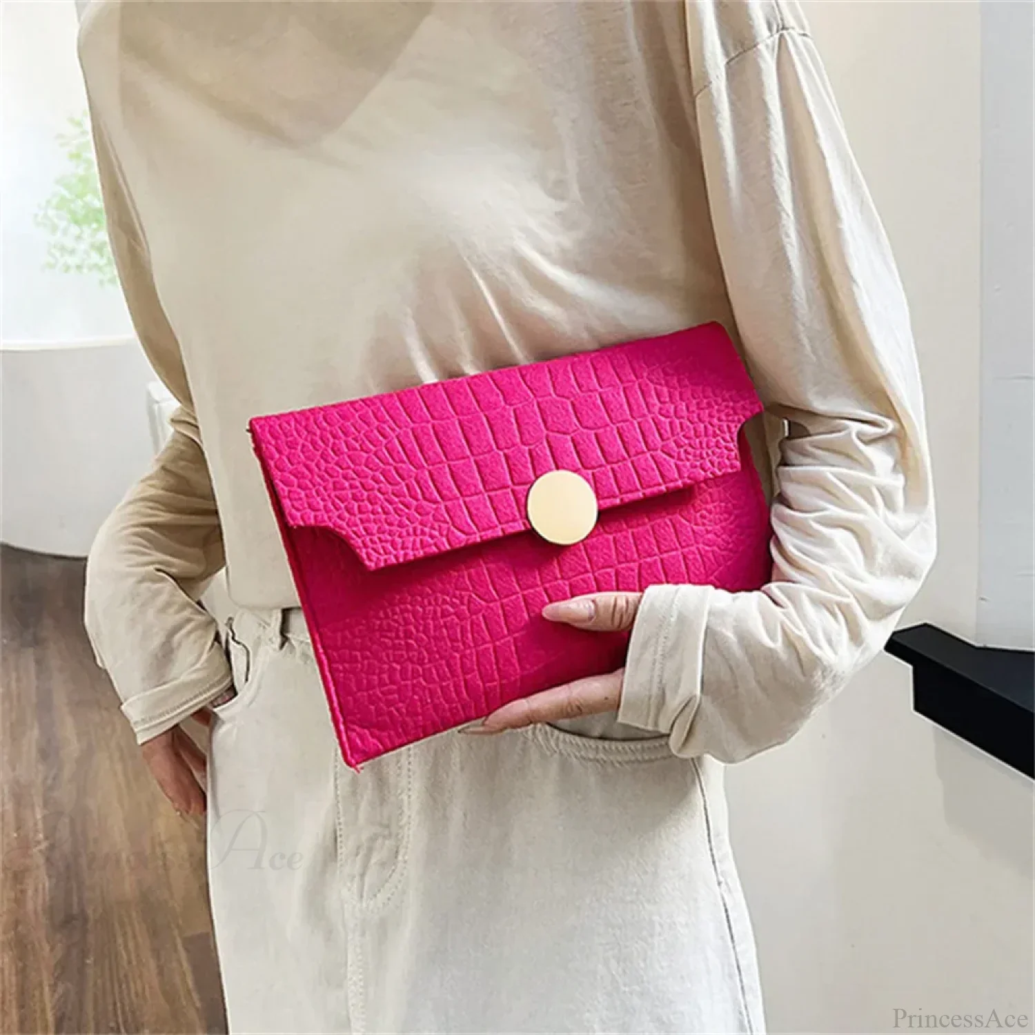 Minimalism Felt Indentation Clutch Wristlet - Image 2