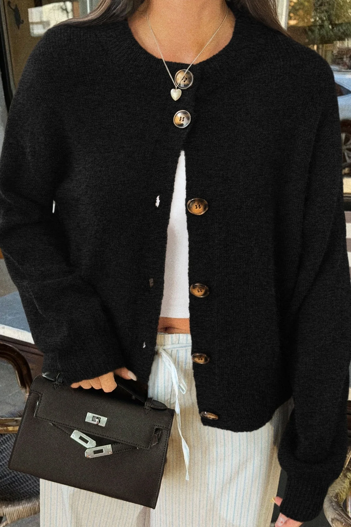 Minimalist Button Long Sleeve Cardigan - Image 10