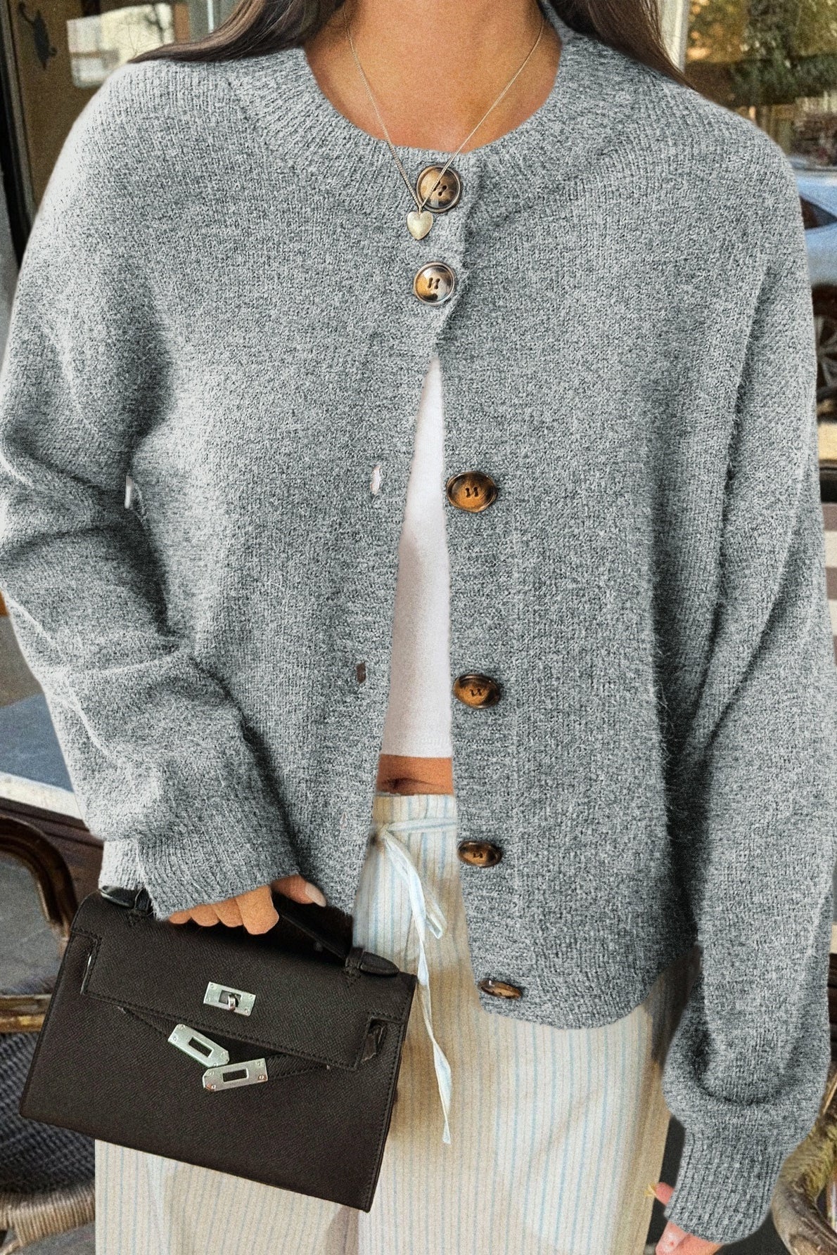 Minimalist Button Long Sleeve Cardigan - Image 13