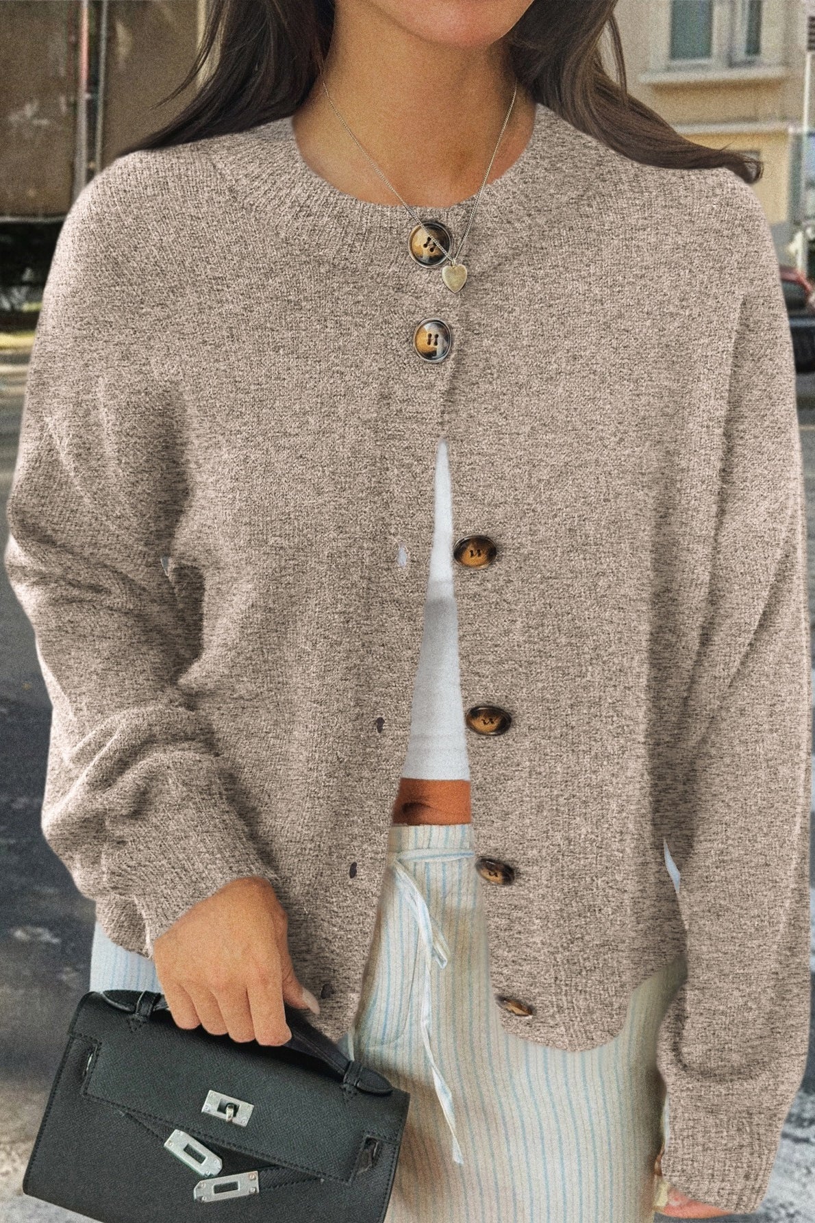 Minimalist Button Long Sleeve Cardigan - Image 16