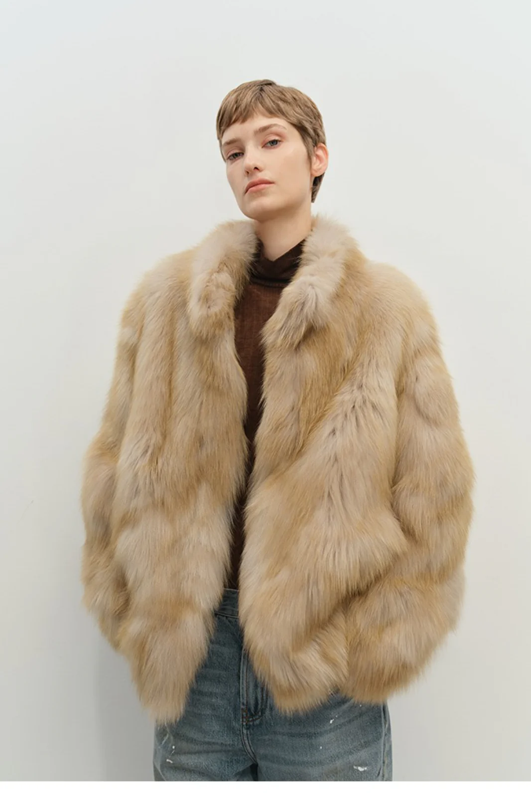 Minimalist Mid-Length Faux Fur Stand Collar Coat - Image 2