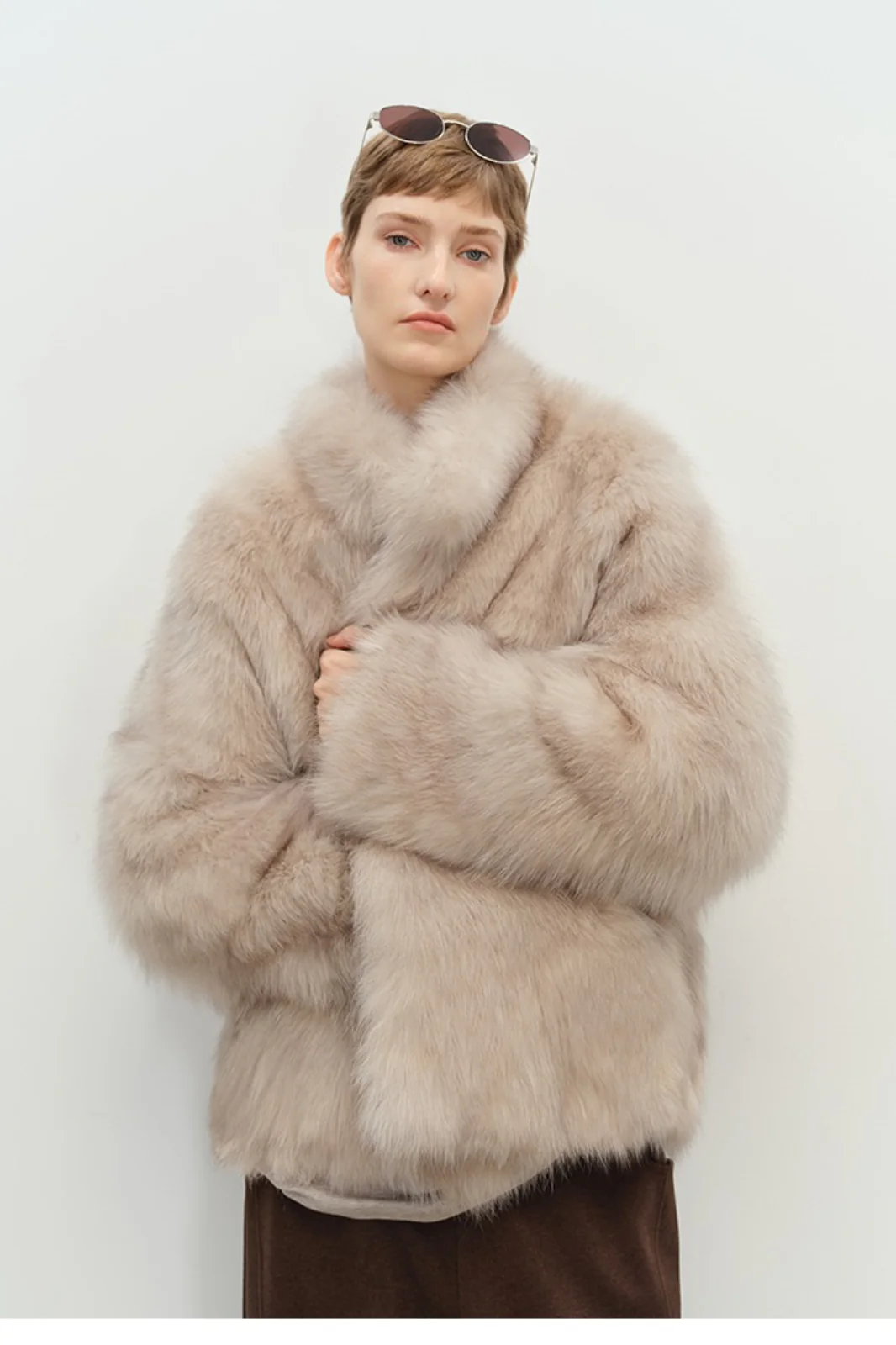 Minimalist Mid-Length Faux Fur Stand Collar Coat - Image 9