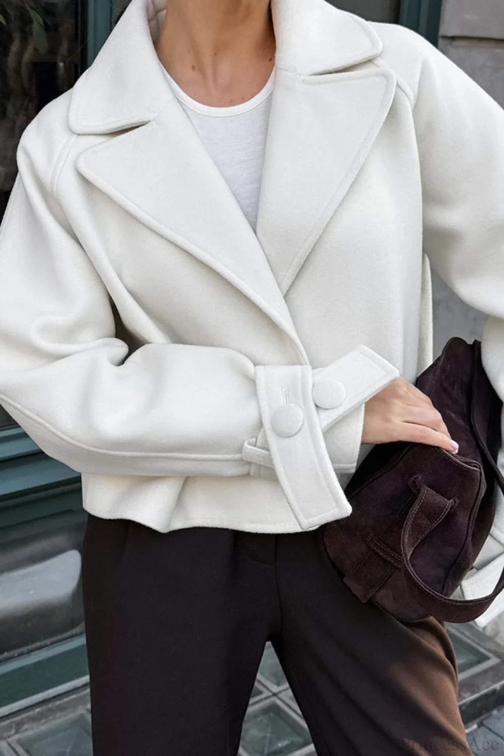 Minimalist Notched Collar Raglan Sleeve Cropped Coat - Image 5