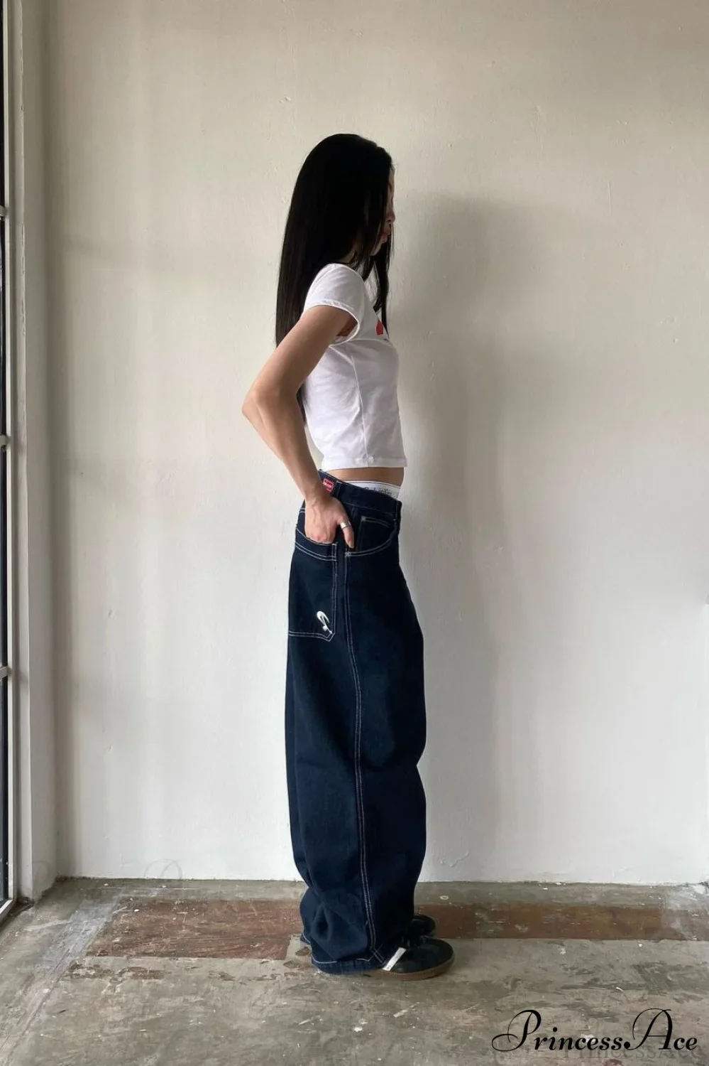 Minimalist Pocket Embroidery Relaxed Wide Leg Jeans - Image 5