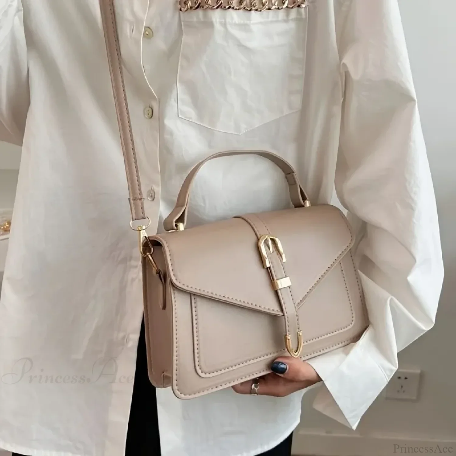 Minimalist Solid Color Square Flap Crossbody - Image 2