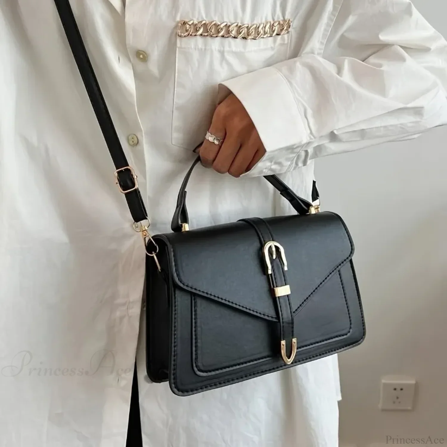 Minimalist Solid Color Square Flap Crossbody - Image 3