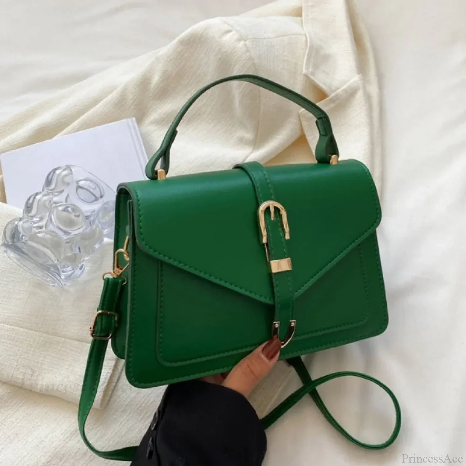 Minimalist Solid Color Square Flap Crossbody - Image 7