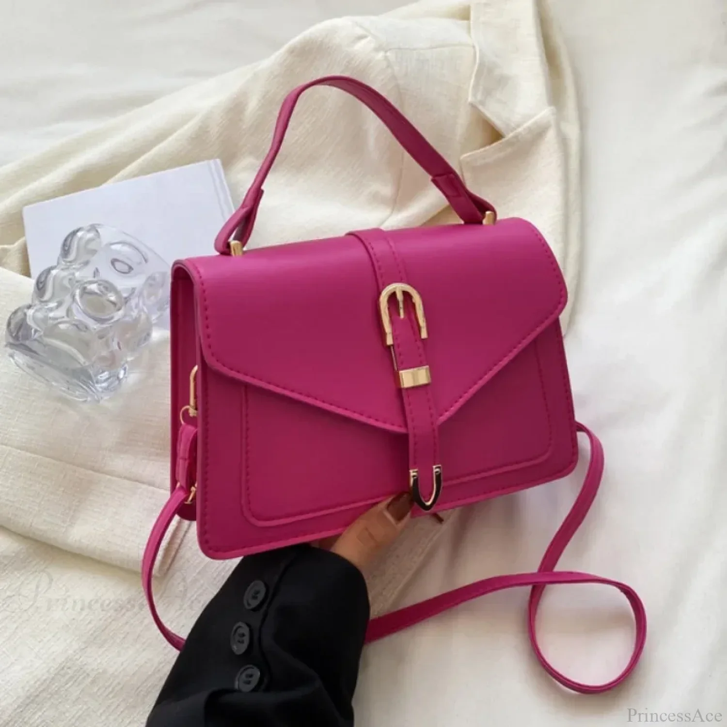 Minimalist Solid Color Square Flap Crossbody - Image 8