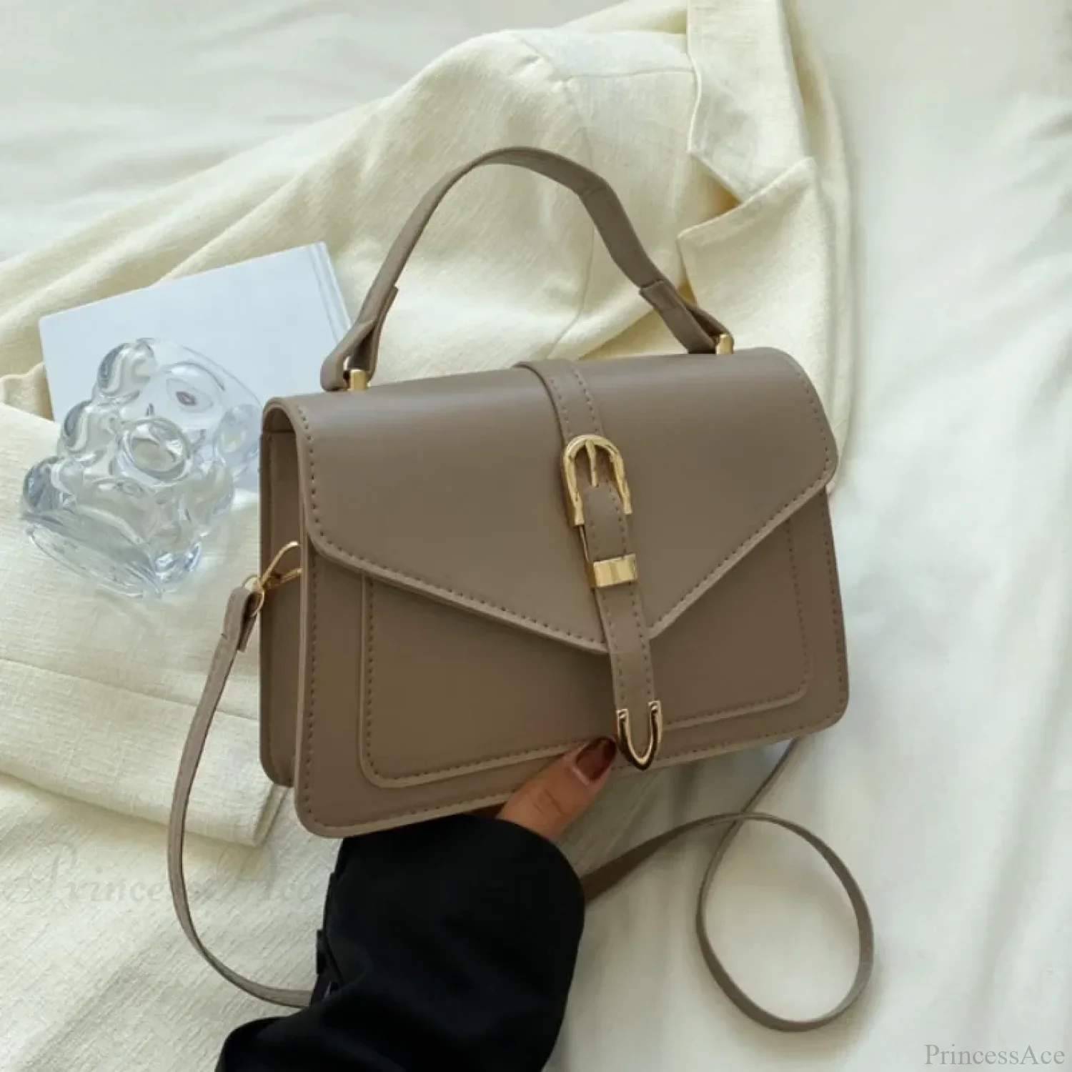 Minimalist Solid Color Square Flap Crossbody - Image 9