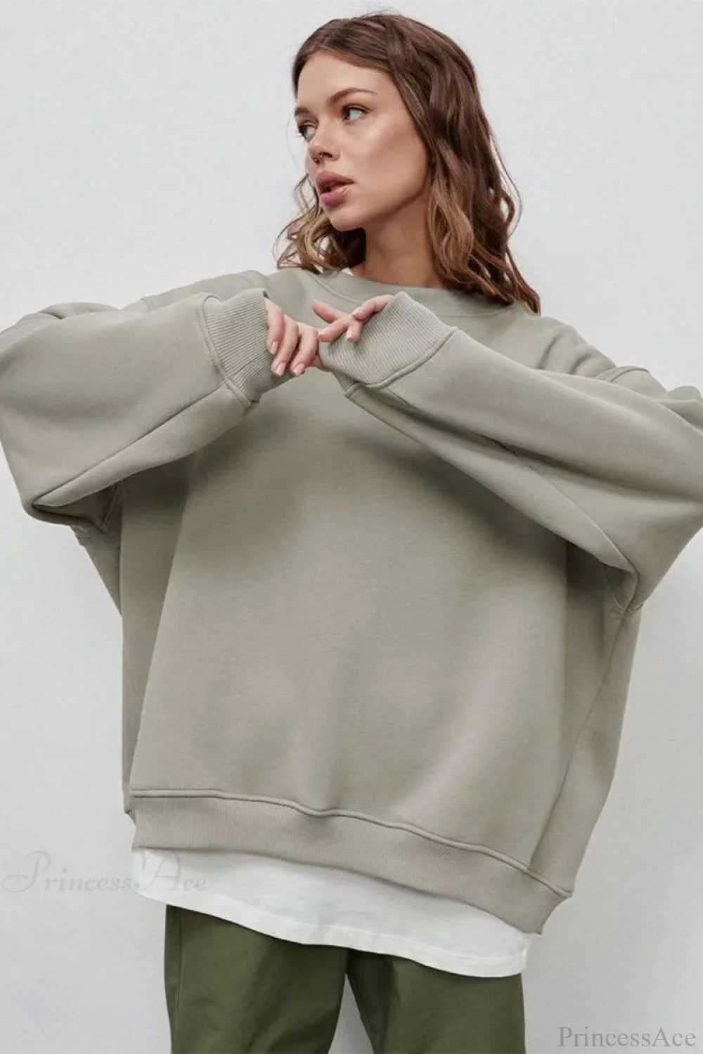 Minimalist Solid Crew Neck Oversize Sweatshirt - Image 24
