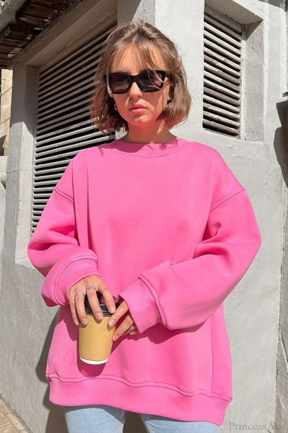 Minimalist Solid Crew Neck Oversize Sweatshirt - Image 7