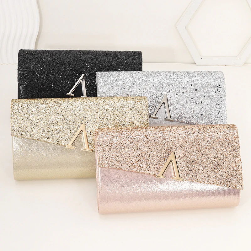 Minimalist Sparkly Asymmetrical Clutch Crossbody Bag - Image 2