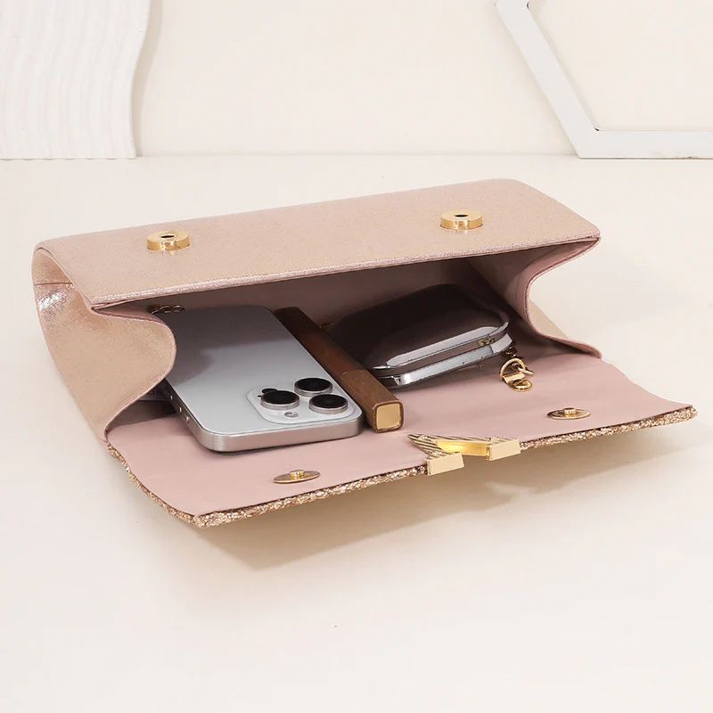 Minimalist Sparkly Asymmetrical Clutch Crossbody Bag - Image 6