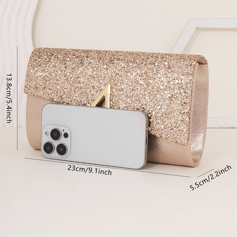 Minimalist Sparkly Asymmetrical Clutch Crossbody Bag - Image 7