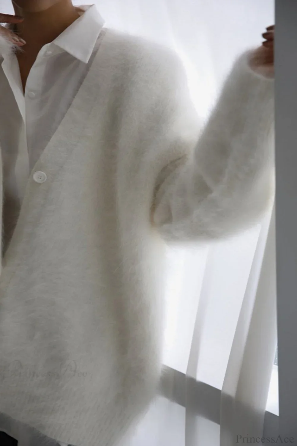 Mink V Neck Faux Fur Cardigan - Image 8