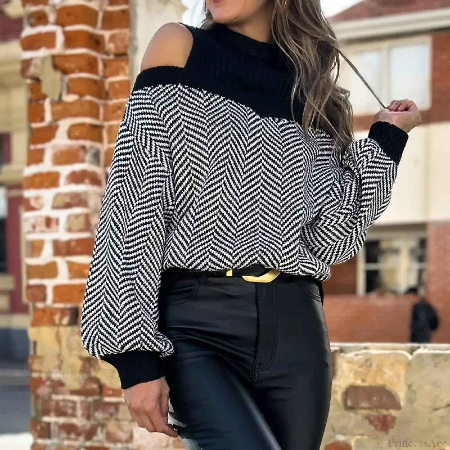 Mock Neck Hollow Out Black Sweater - Image 3