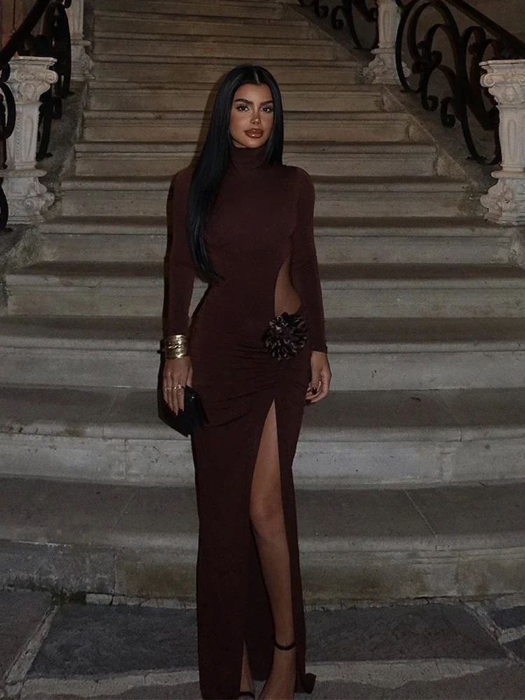 Mock Turtleneck Solid Long Sleeve Party Dress - Image 7