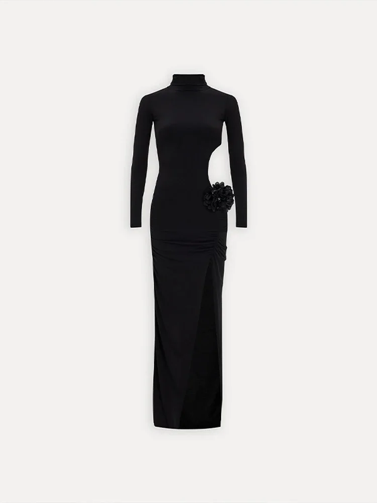 Mock Turtleneck Solid Long Sleeve Party Dress - Image 9